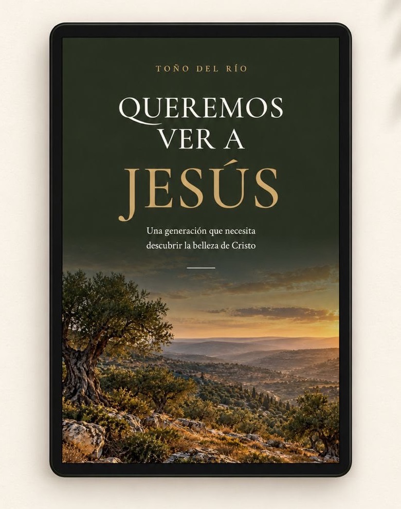 El ebook Queremos ver a Jesús abierto en una tablet sobre fondo crema